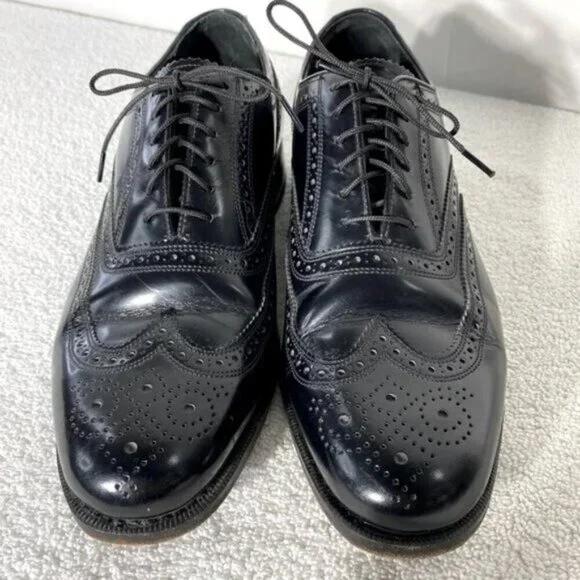 Vintage Florsheim Black Leather Lexington Wingtip Oxford Lace Up Dress Shoes 7D - Picture 14 of 14